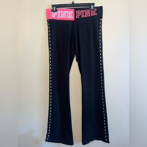 Victoria's Secret Black and Pink Yoga Leggings Bootcut Style Size Large